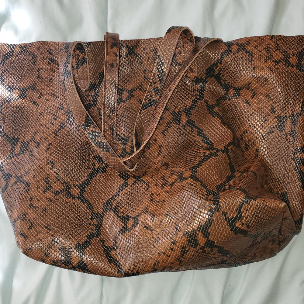 Brown Snake Print Tote Bag